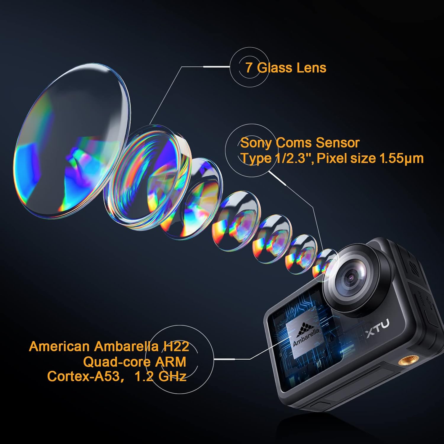4K60FPS WiFi Action Camera with Dual Touch Screen Display H9672