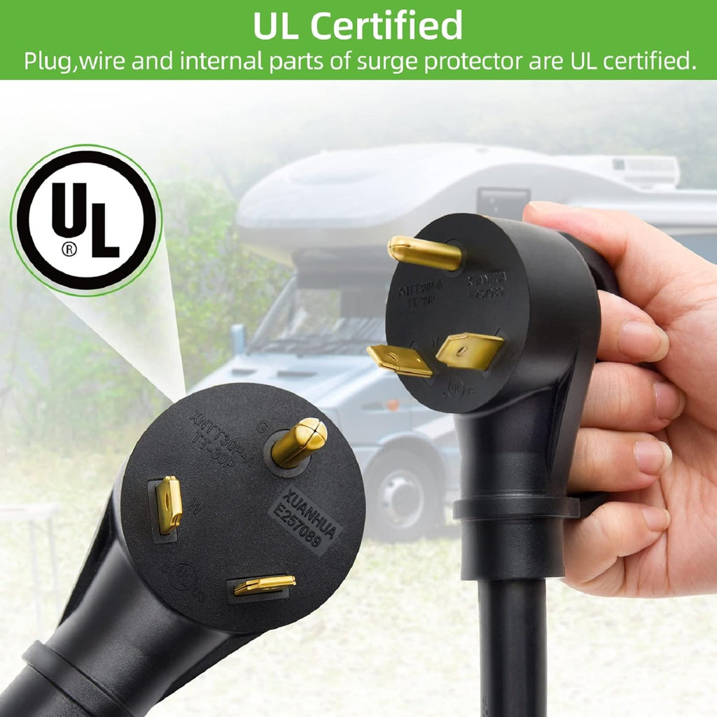 RV Surge Protector 30 Amp with Waterproof Cover, 1.5ft, Pack of 2 F6107