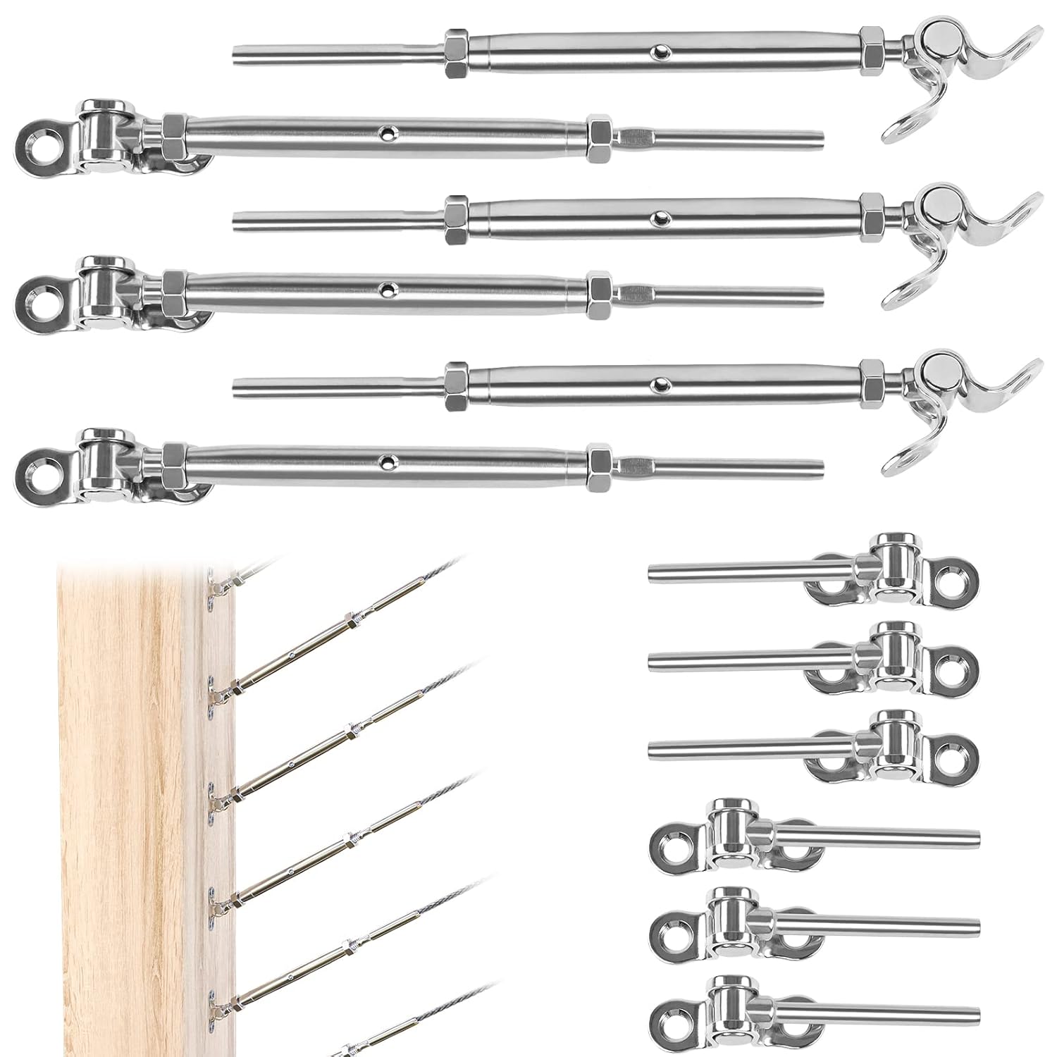 16Set Cable Railing Kit 1/8 T316 Stainless Steel Angle 180° Adjustable P110469