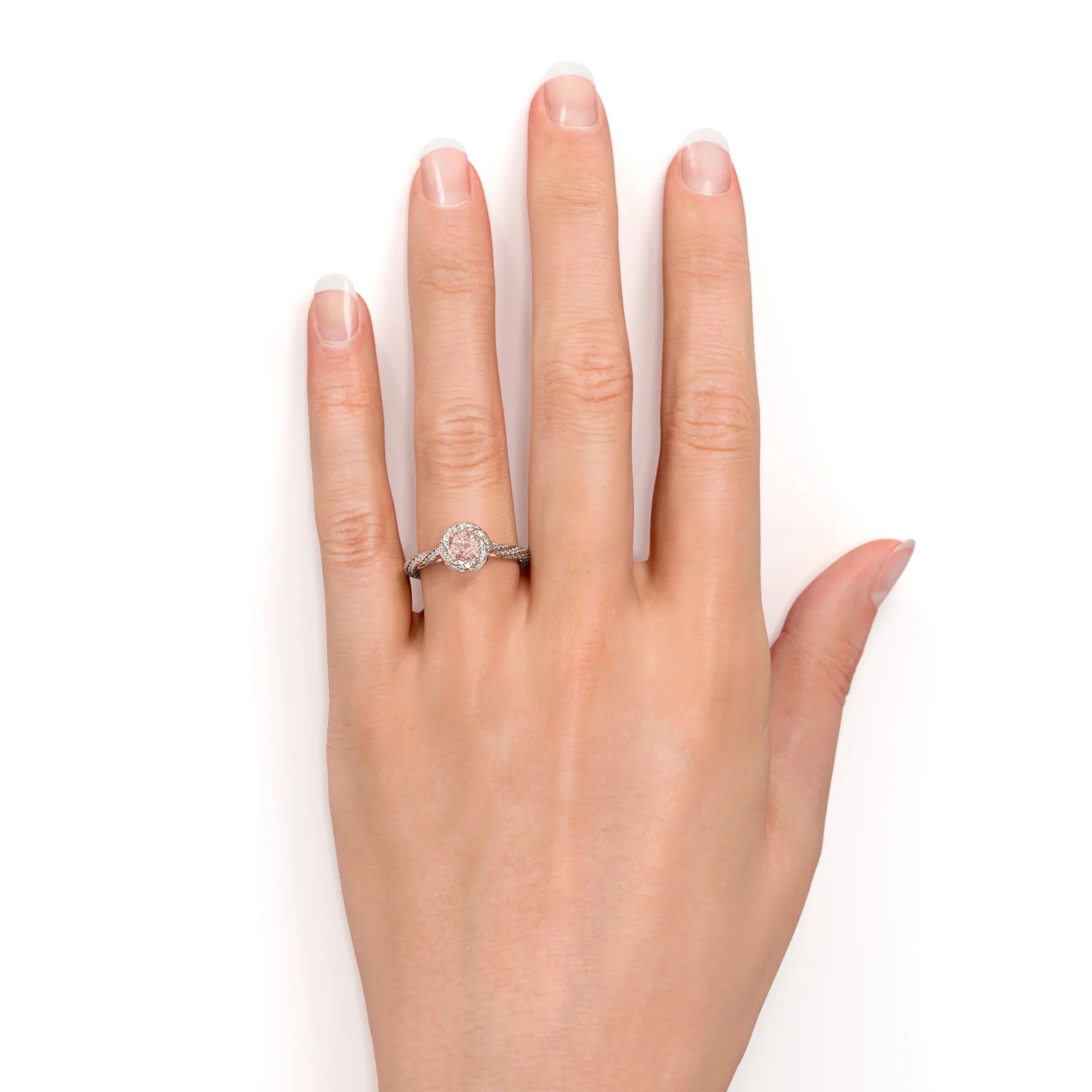 18K Rose Gold Plating over Silver Morganite and Moissanite Engagement Ring G619