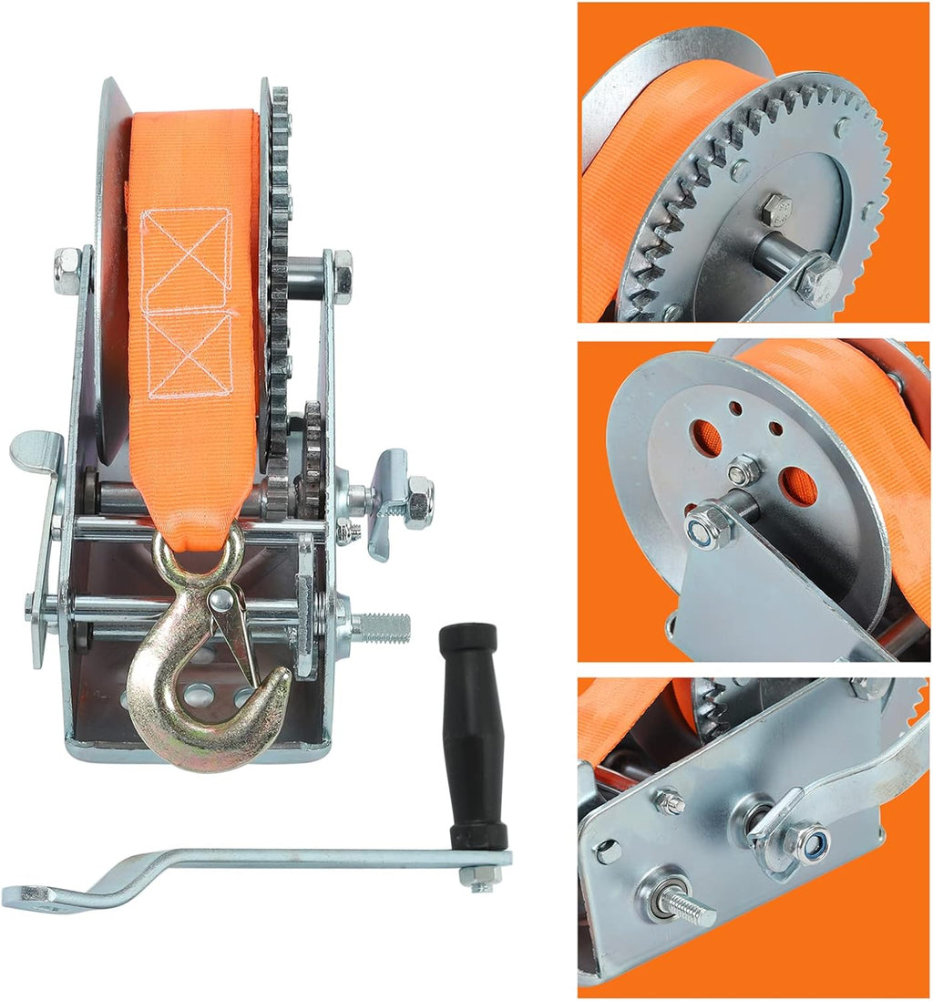 3500lbs Dual Gear Hand Winch Polyester Strap Pack of 2 C330