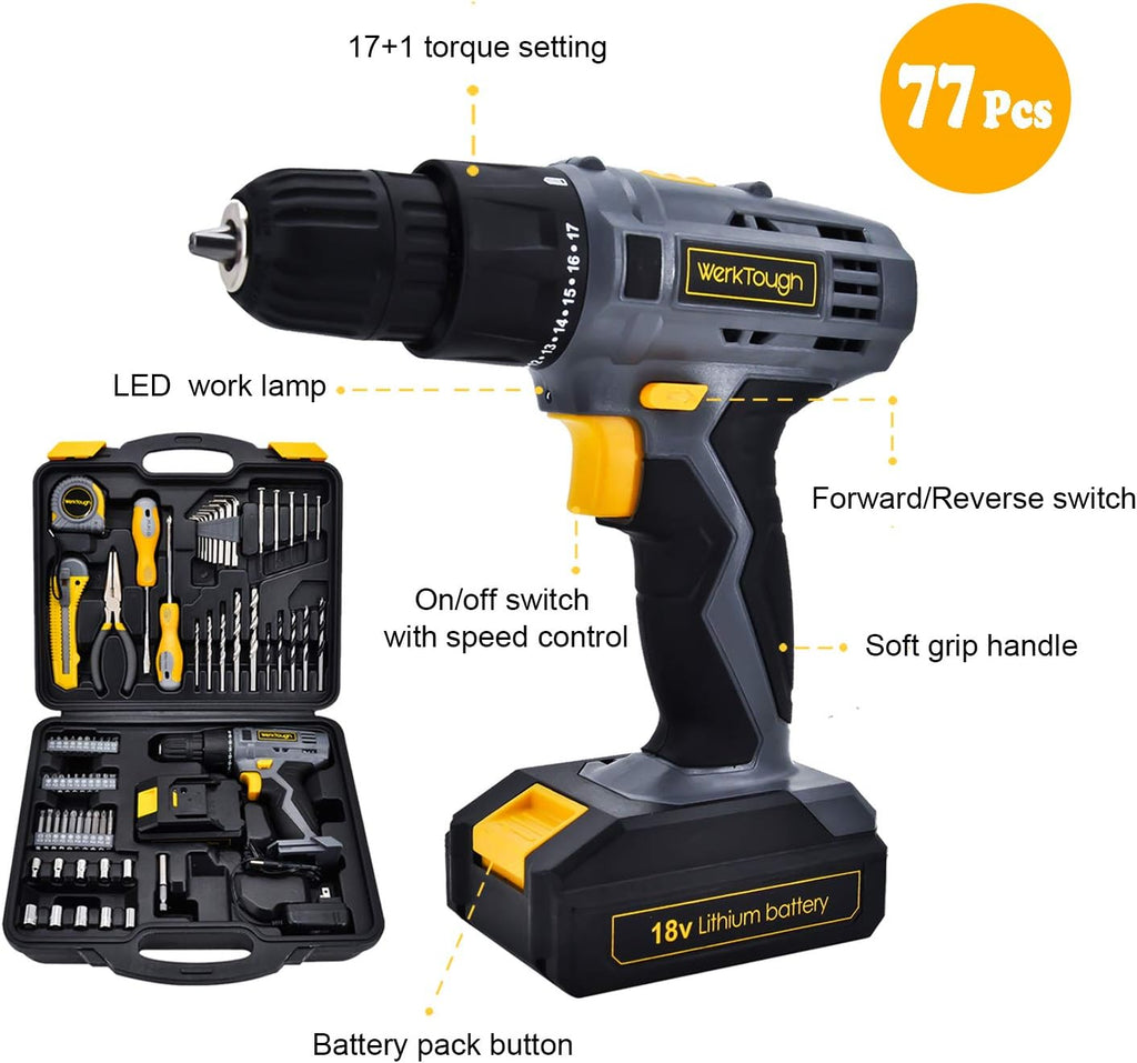 77PCS 18/20V Cordless Drill Screwdriver Tool Set I163787