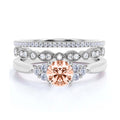 2.25 Carat Round Cut Morganite And Diamond Moissanite Engagement Ring in 10k Solid White Gold W448