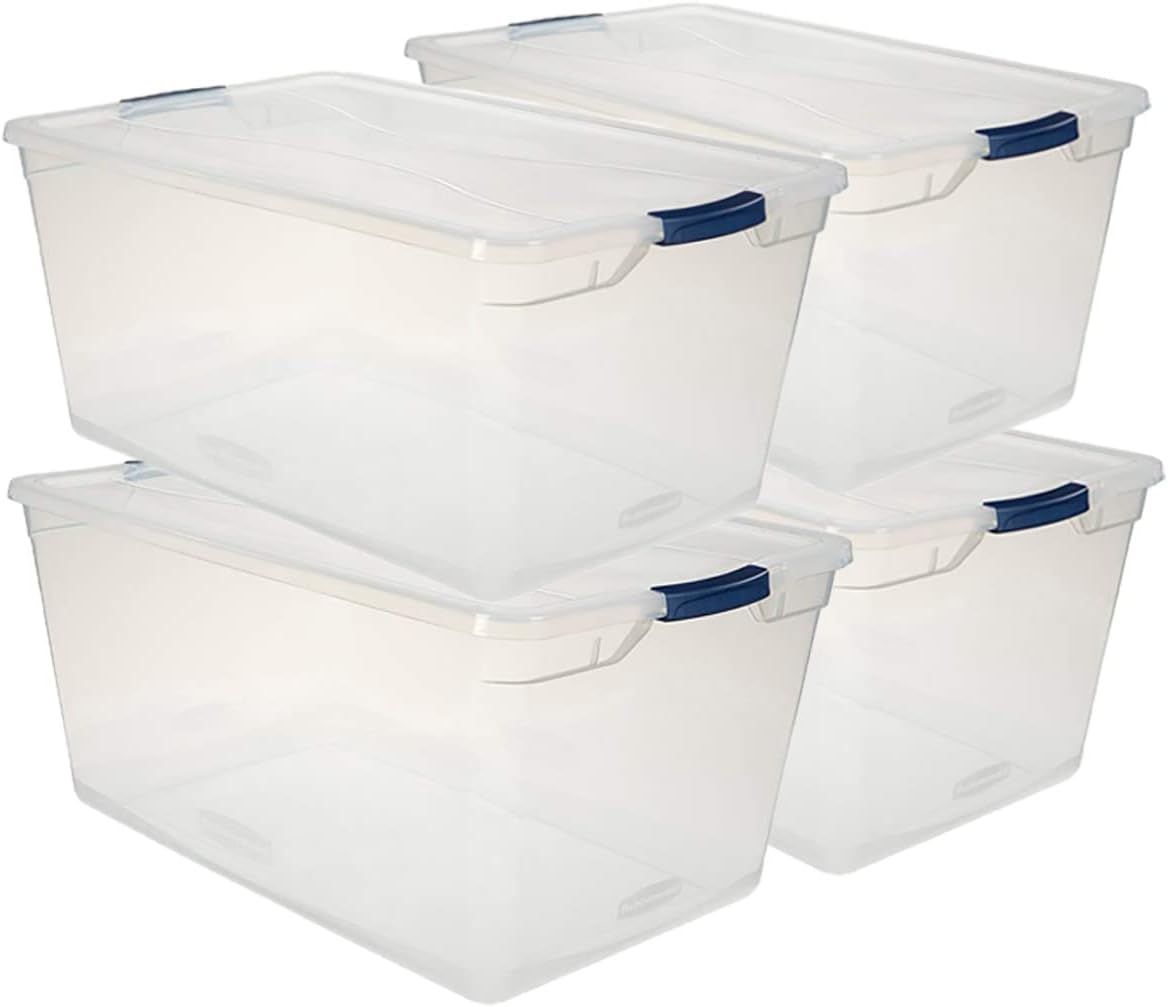 Clear 41 QT Pack of 4 Stackable Plastic Storage Containers with Latching Lids A8879
