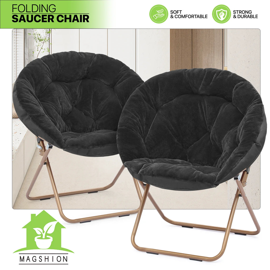 Black Faux Fur Folding Accent Chair with Metal Frame A8689
