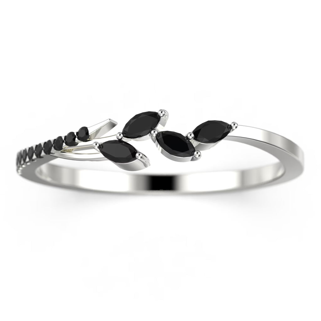 18K White Gold Over Silver Marquise Cut Black Diamond Moissanite Wedding Band B947
