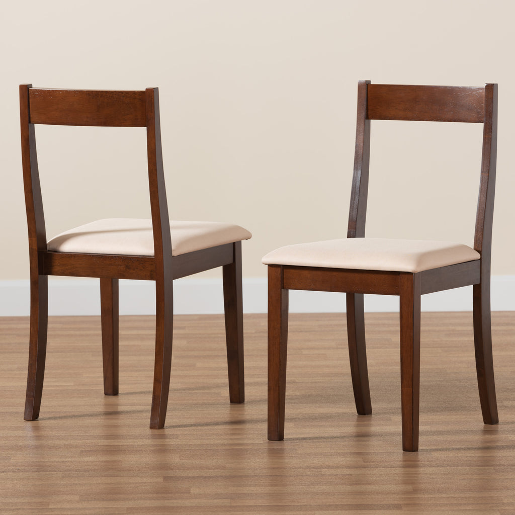Cream Fabric and Dark Brown Finished Wood 2-Piece Dining Chair Set X87145