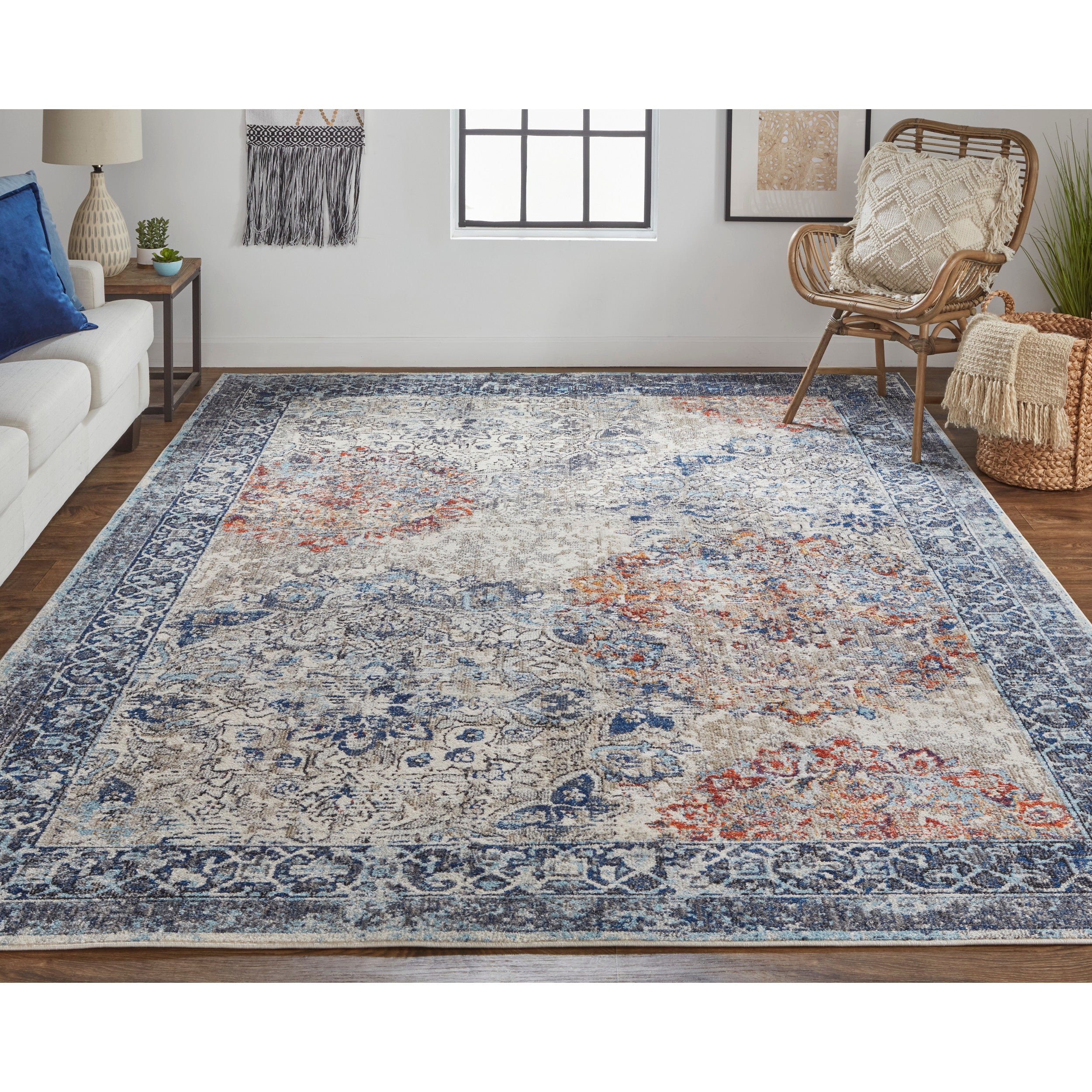 Blue/Ivory/Red Area Rug J6664