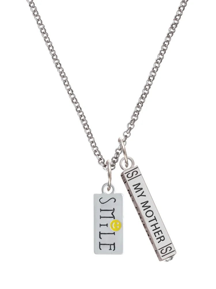 Silvertone Smile Rectangle Bar Charm Necklace, 23" H583770