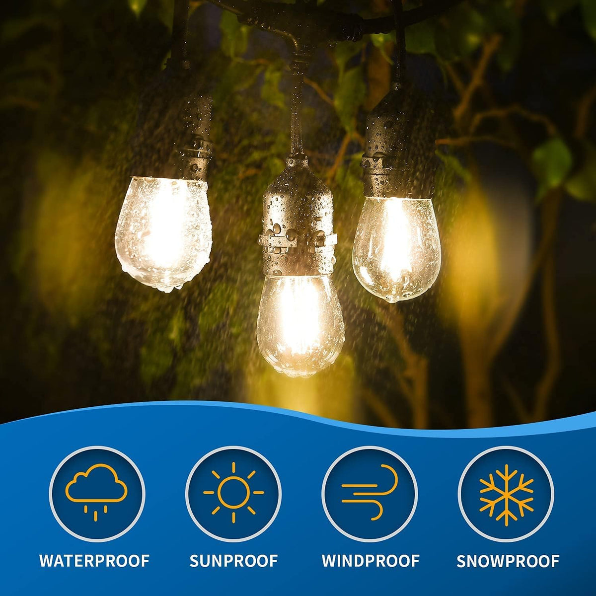 2 Pack 48FT LED Outdoor String Lights with 2W Dimmable Edison Shatterproof Plastic Bulbs H1021