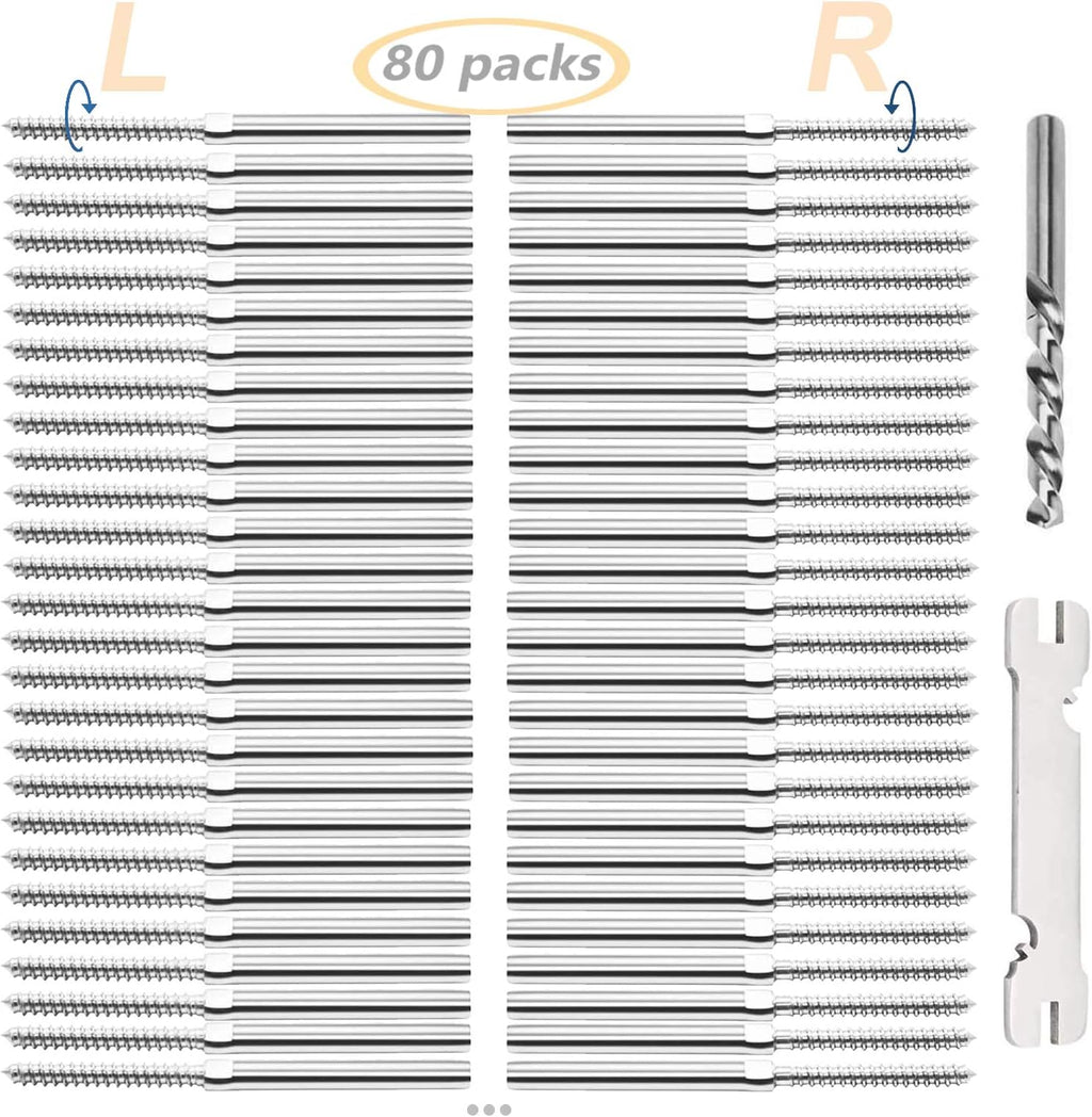 80 Packs Stainless Steel Swage Lag Screws for Wood Post Cable Railing Hardware B6297