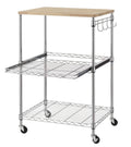3-Tier Wire Rolling Kitchen Cart with Oak Cutting Board and Chrome Z995809
