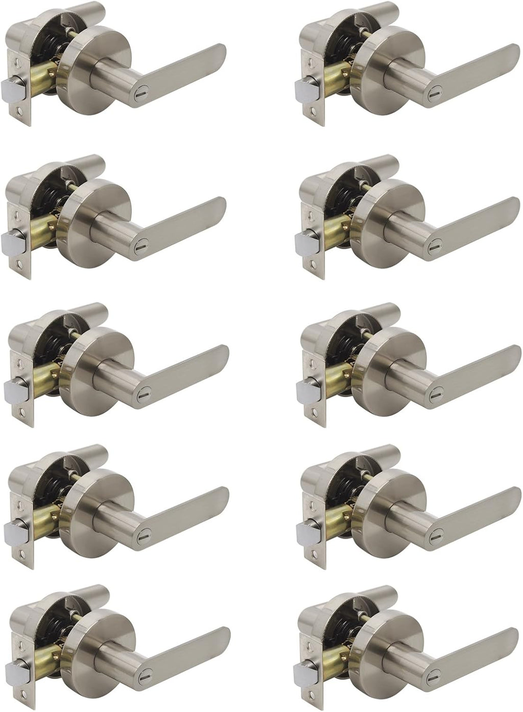 Satin Nickel Square Privacy Door Handles Leverset Lockset 10Pack N35760