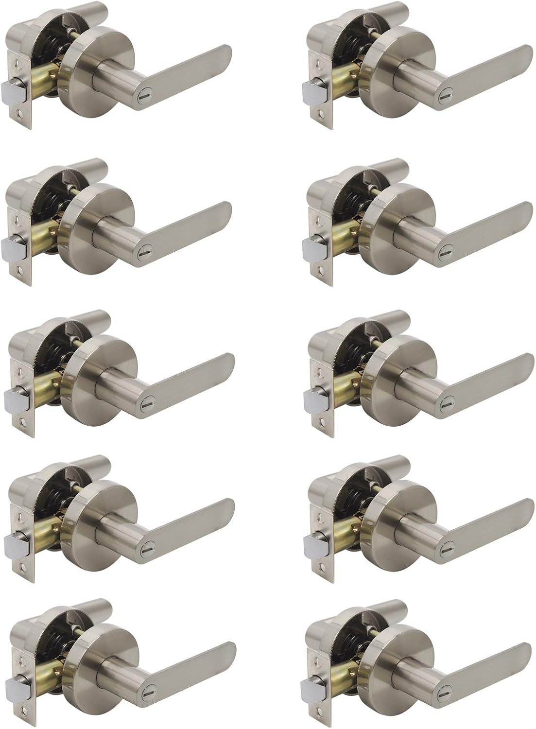 Satin Nickel Square Privacy Door Handles Leverset Lockset 10Pack N35760