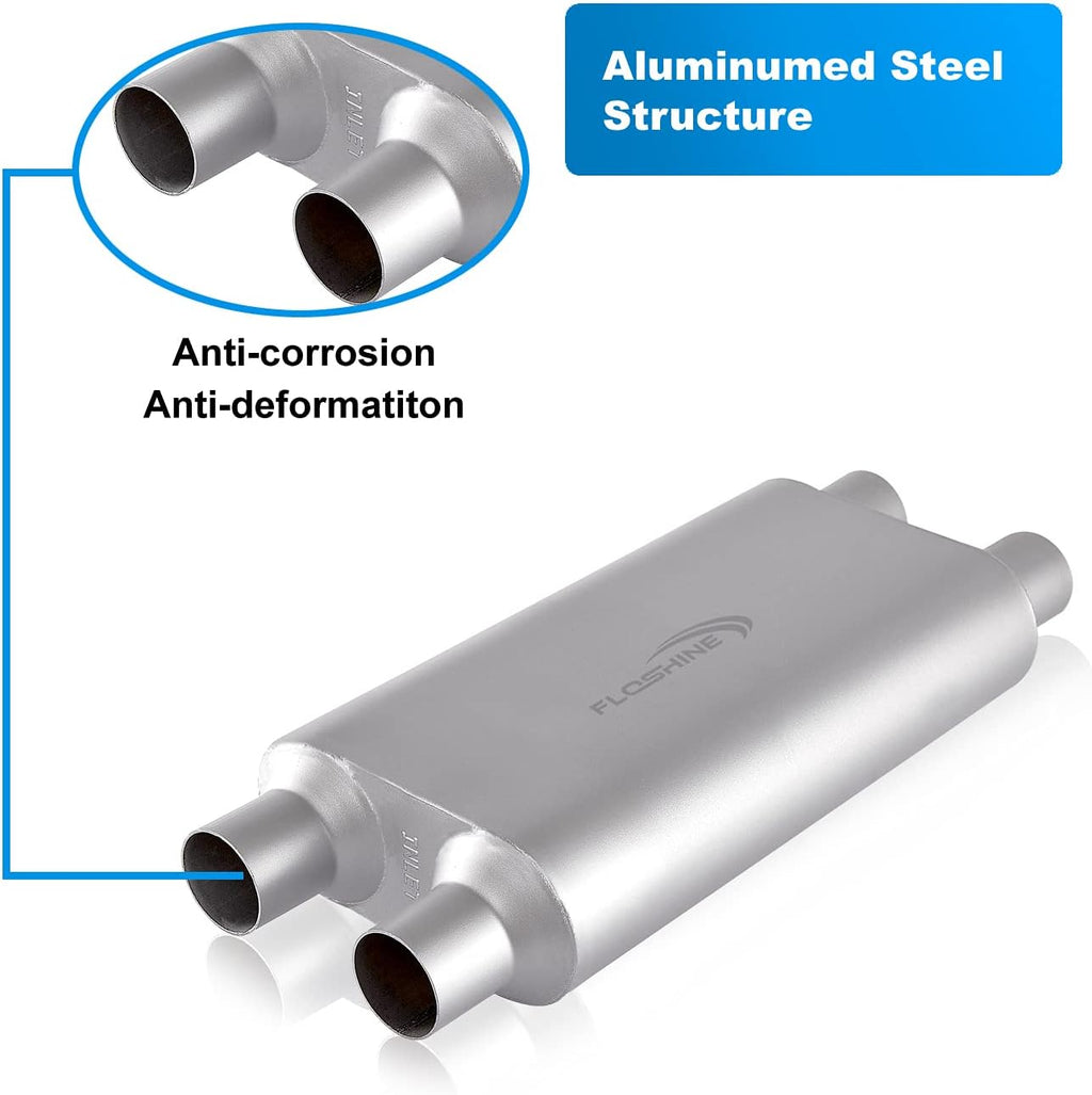 2.25 inch Inlet Outlet Performance Automotive Muffler Exhaust Pack of 2 X712070