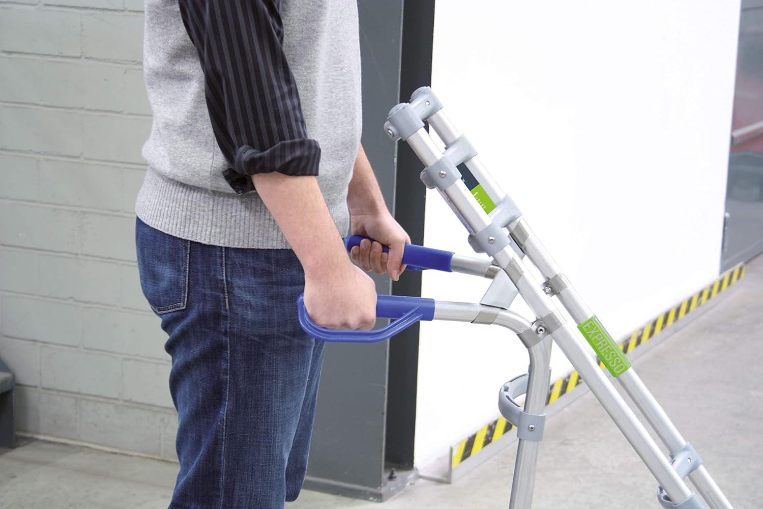 Blue Aluminum Hand Truck with Folding Shovel, 570 Lbs. Capacity, Solid Rubber Tires M5028