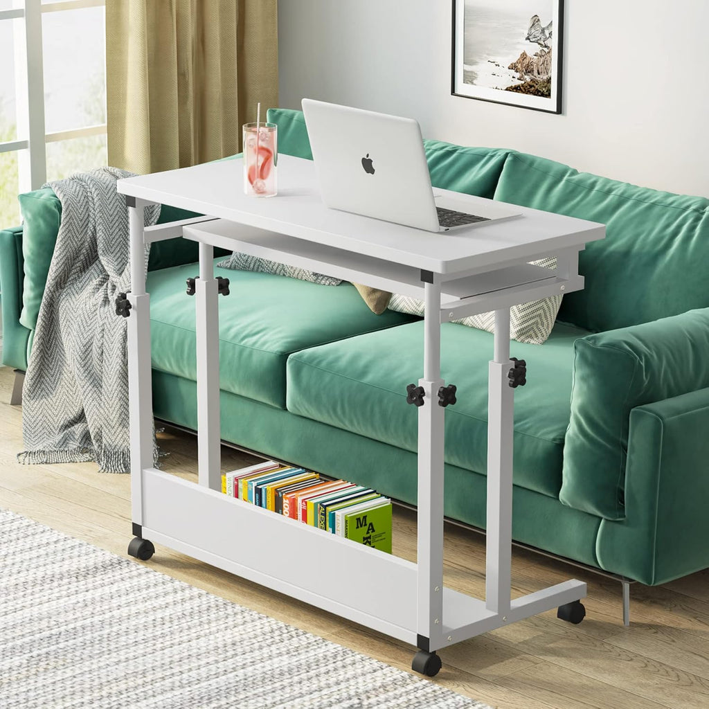 Black Height Adjustable Rolling Computer Desk with Keyboard Tray K470449