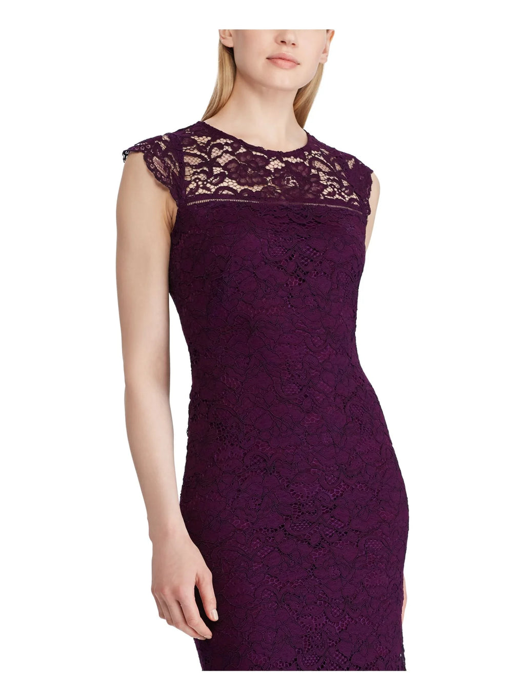 Purple Cap Sleeve Below The Knee Sheath Evening Dress R7451