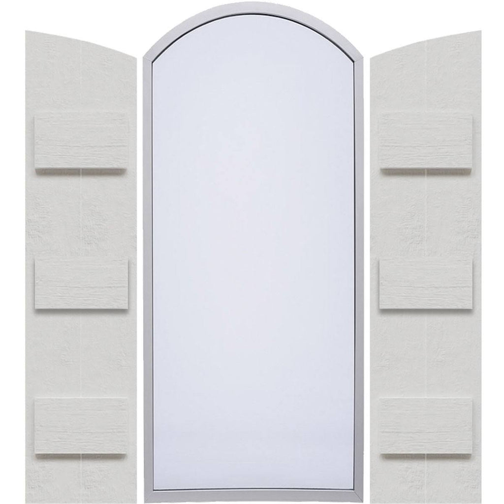 Rustic Faux Wood Shutters with Elliptical Arch Top M16957