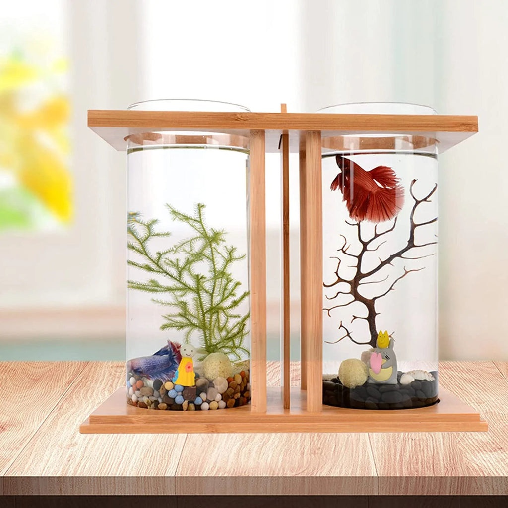 Bamboo Fish Bowl Glass Aquarium Mini Fish Tank C421