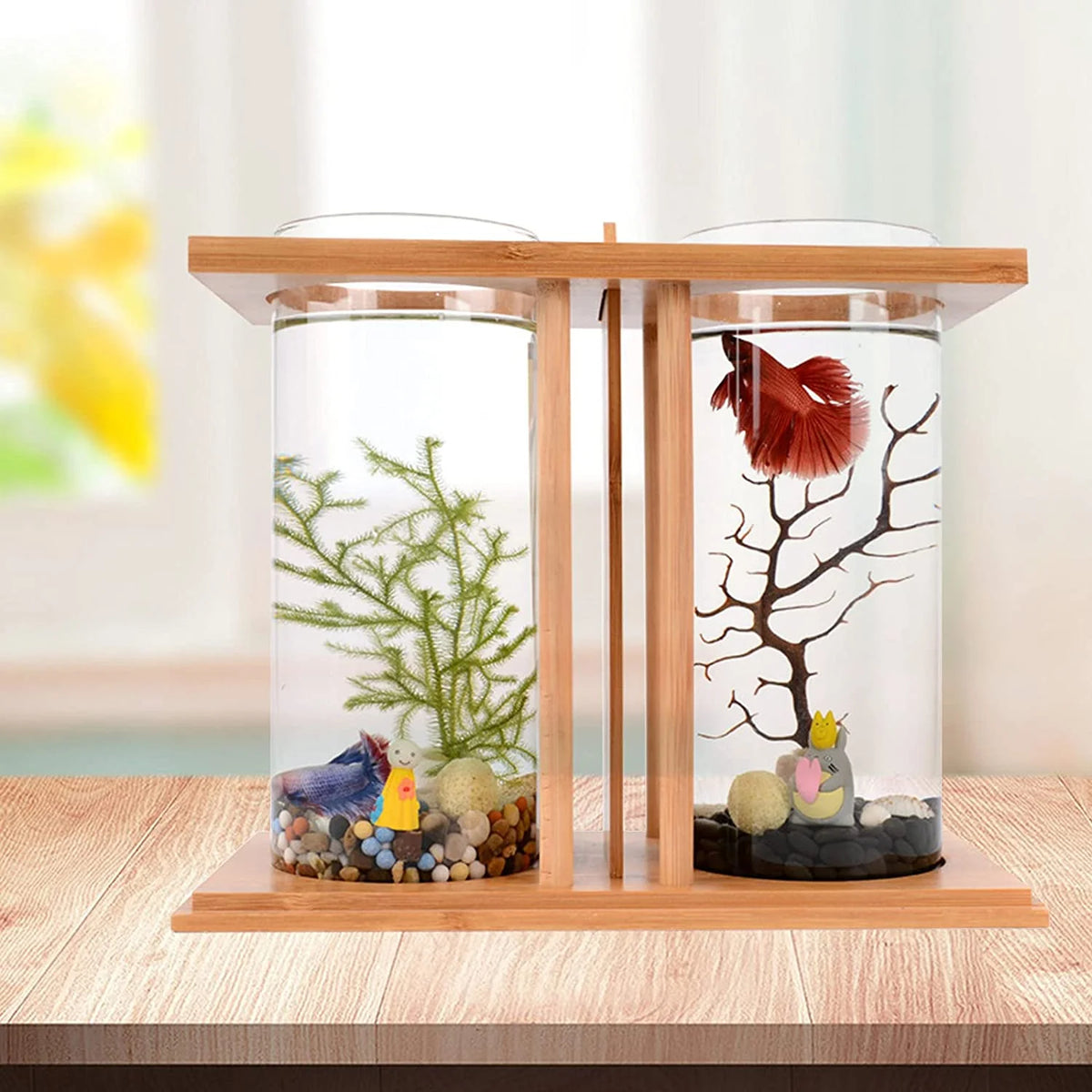Bamboo Fish Bowl Glass Aquarium Mini Fish Tank C421