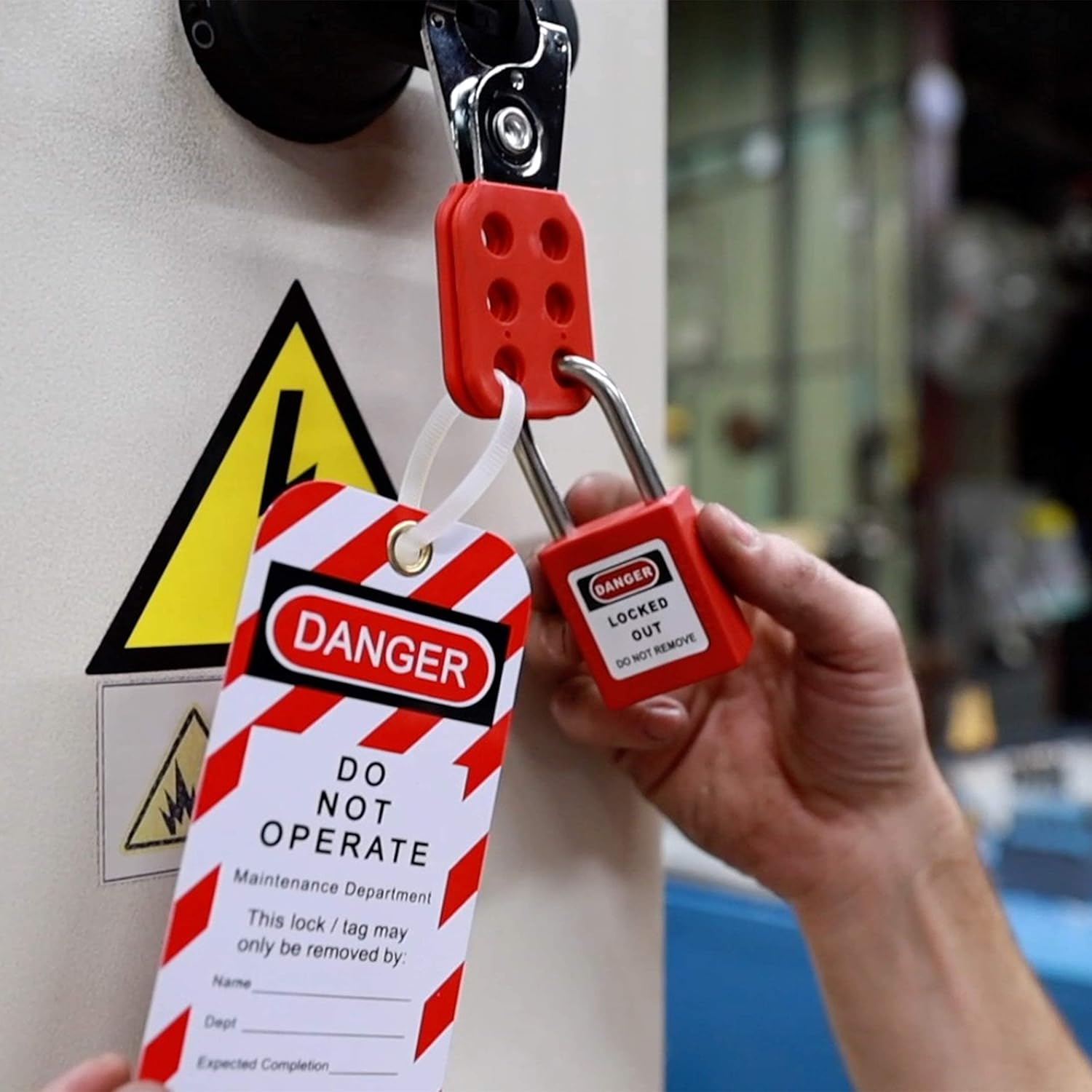 Lockout Tagout Kit with Hasps, Loto Tags, Red Safety Padlocks (2 Keys Per Lock) I872