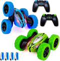 2 Pack 4WD 2.4Ghz Remote Control Stunt Cars, Blue+Green B7390