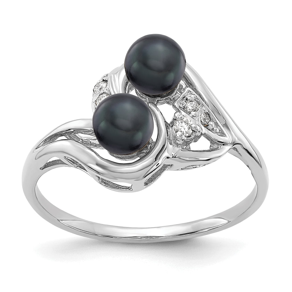 14k White Gold 4.5mm Black Cultured Pearl Diamond Ring F7234