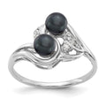 14k White Gold 4.5mm Black Cultured Pearl Diamond Ring F7234