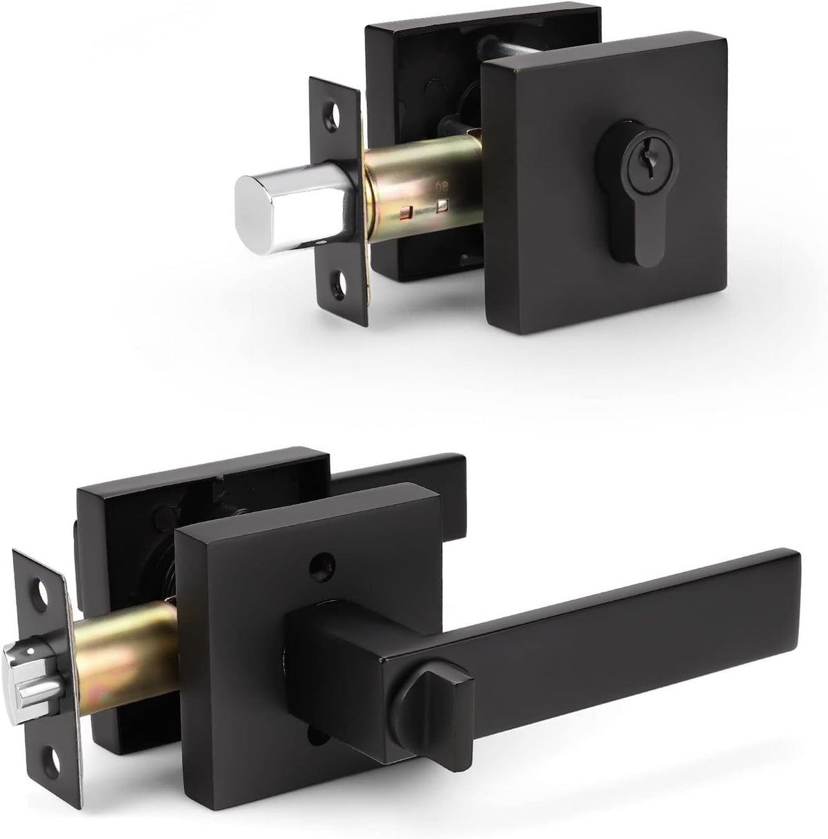 Matte Black Solid Steel Entry Door Handle Set with Deadbolt and Lever, Pack of 2 M6471