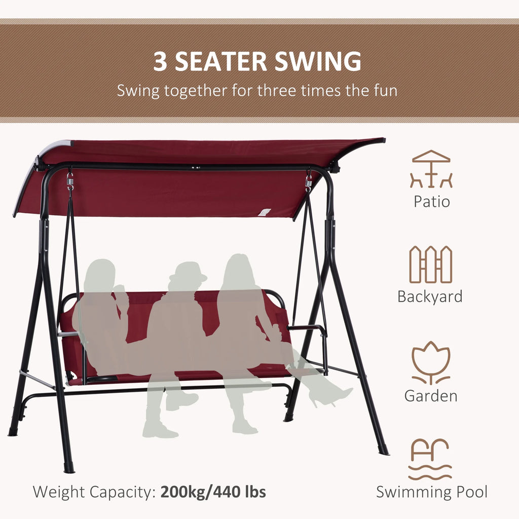 Red Steel Frame 3-Person Porch Swing with Stand K9700