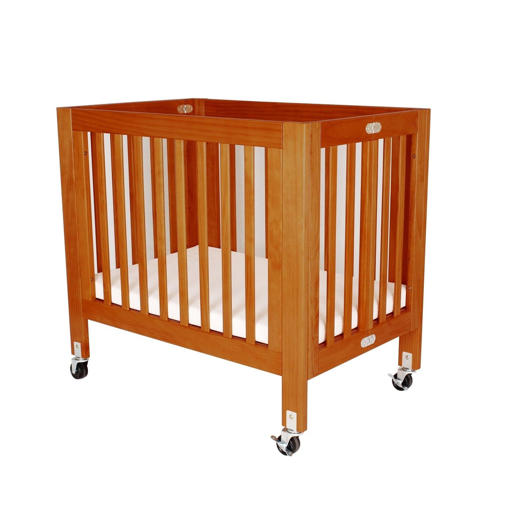 Brown Foldable Wood and Metal Crib with Casters W7302