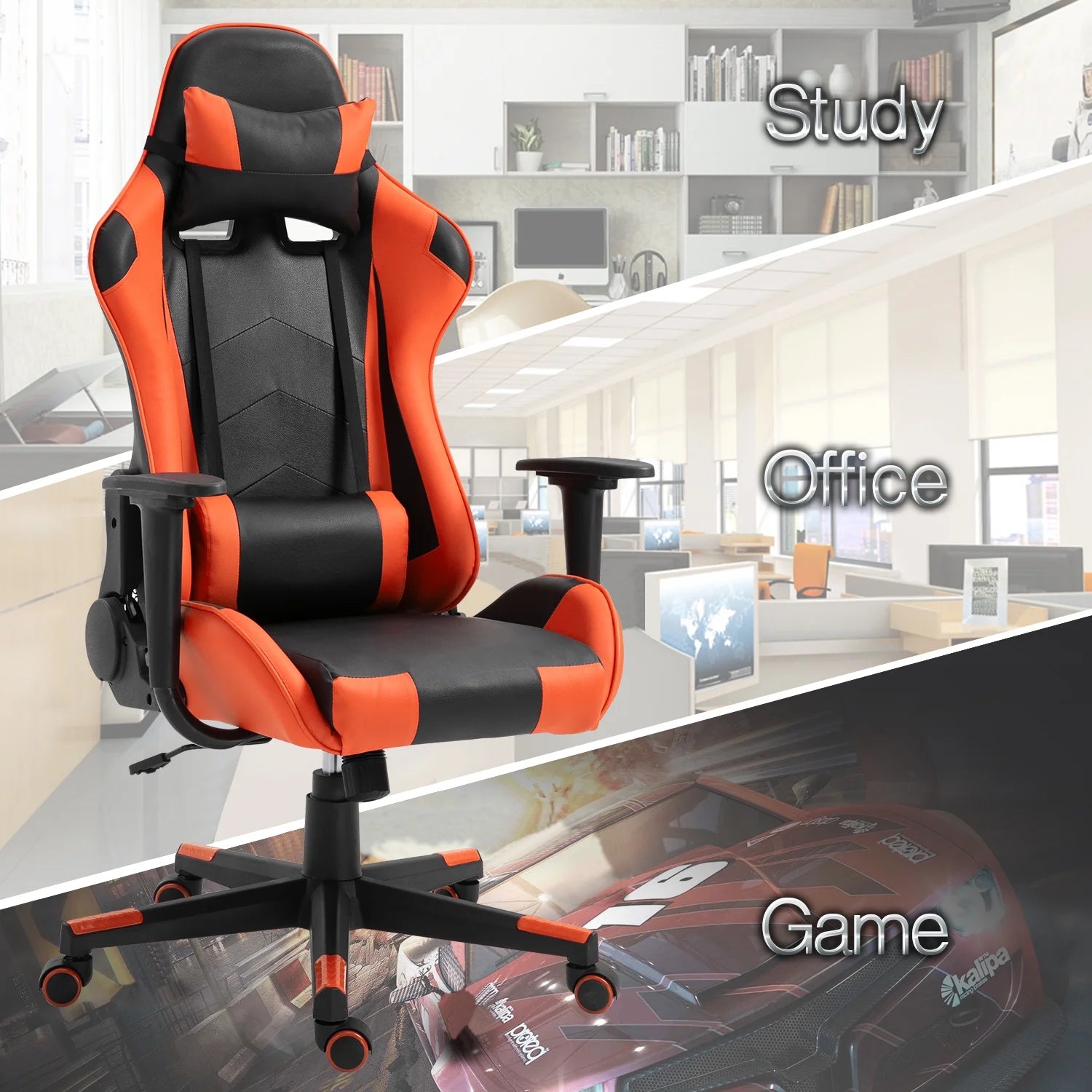 Black Orange Ergonomic Reclining Gaming Chair J7461