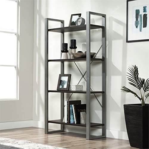 4 Shelf Metal Framed Wooden Bookcase in Black Walnut X28531