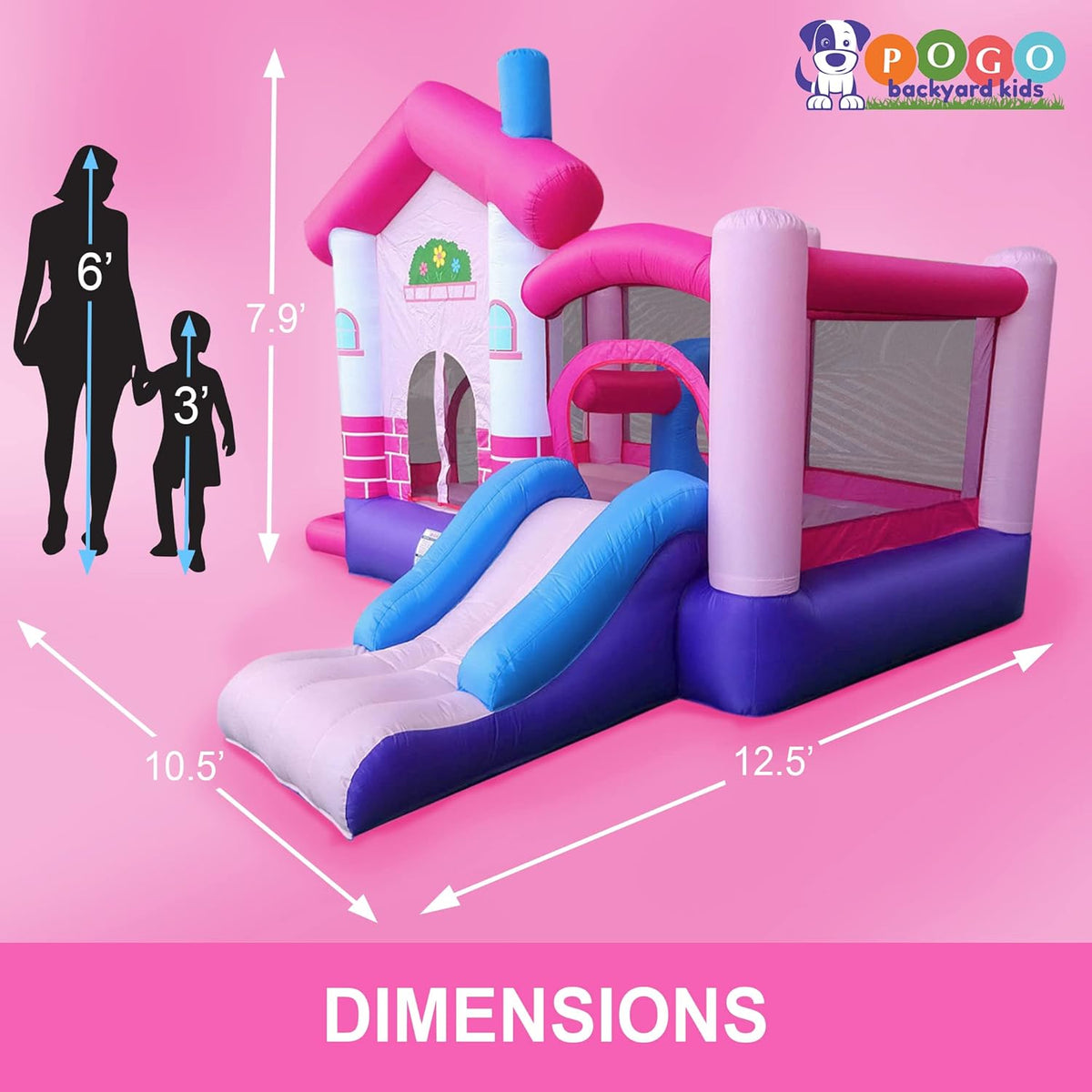 Pink Inflatable Bounce House with Slide, 12.5' x 10.5' Play Area, 7.9' Tall L674350
