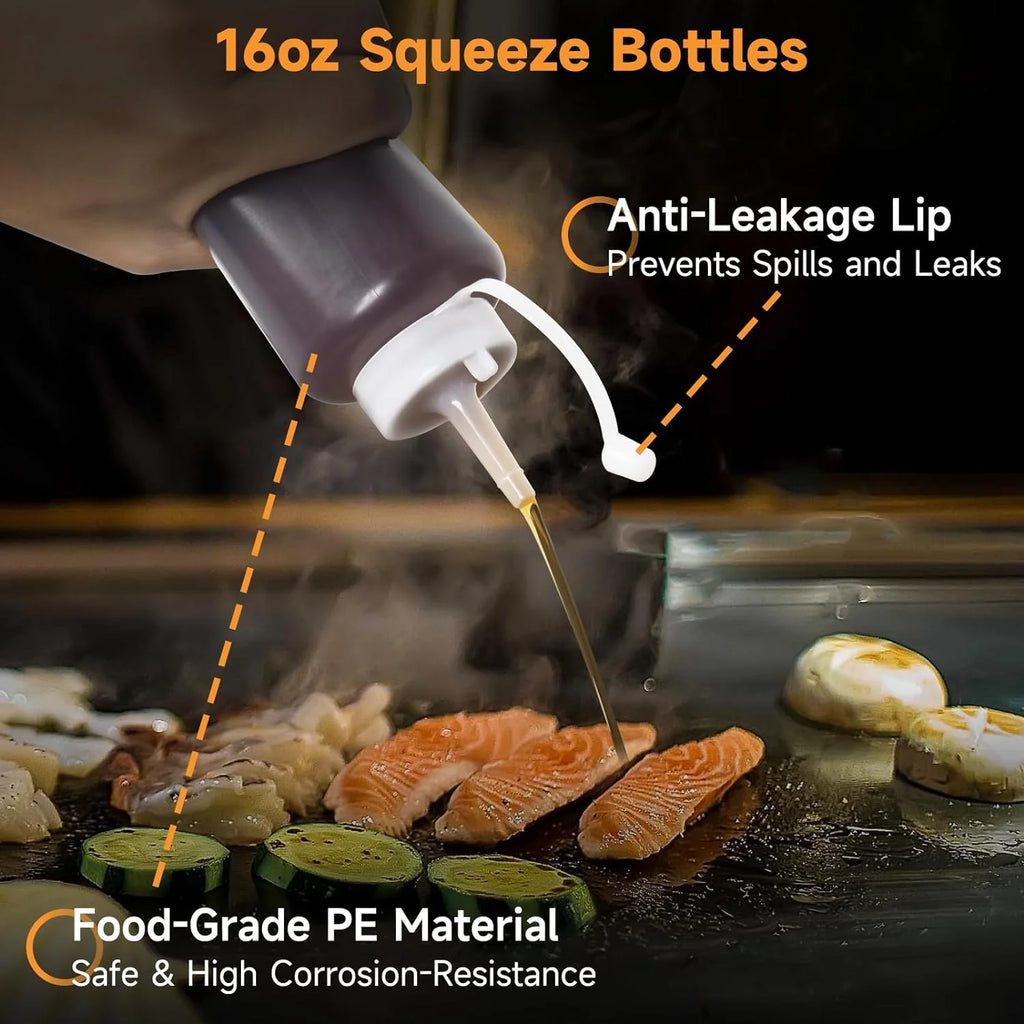 7 Pcs Griddle Accessory Set with Heat-Resistant Spatulas, Scraper, Squeeze Bottles, Egg Rings V8477