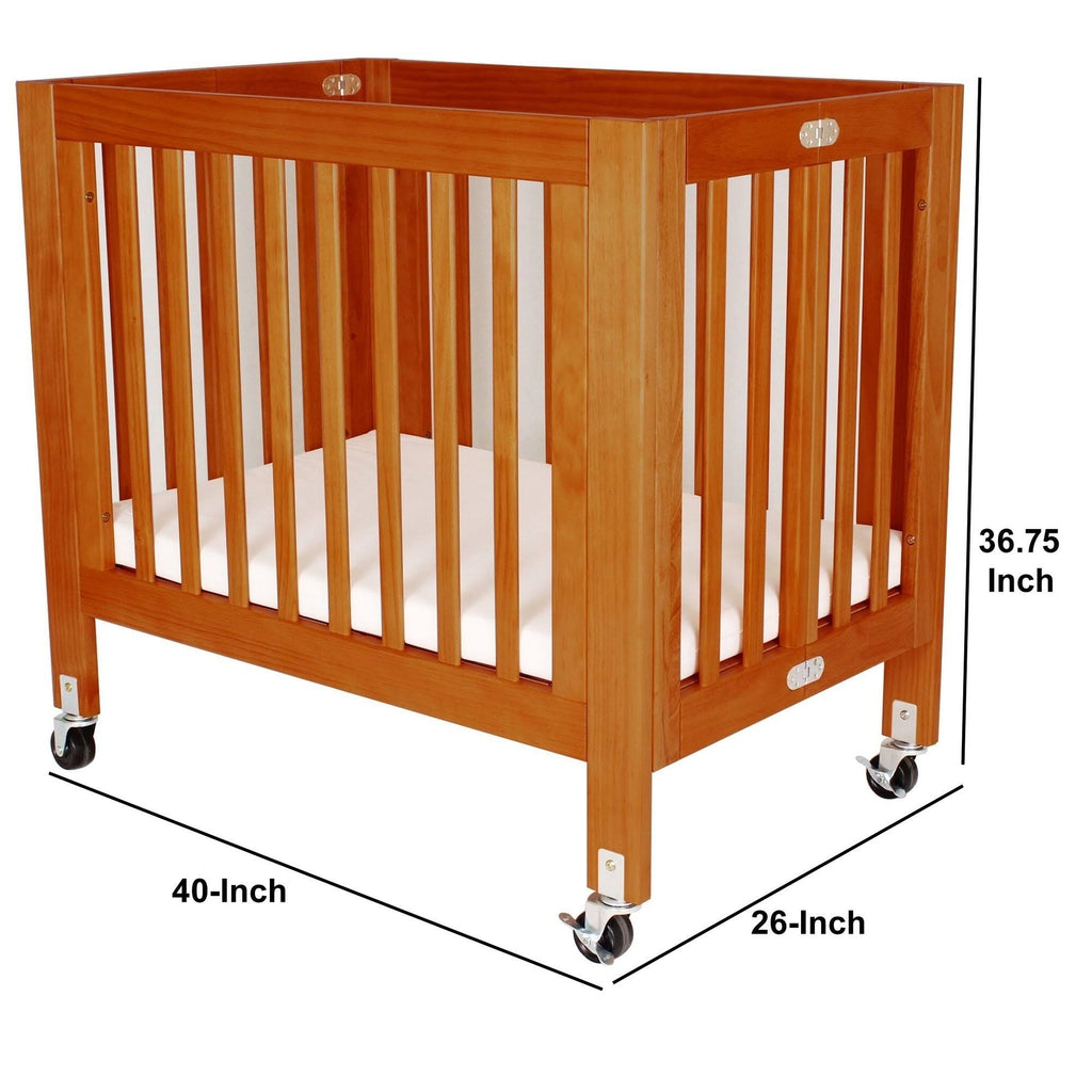 Brown Foldable Wood and Metal Crib with Casters W7302