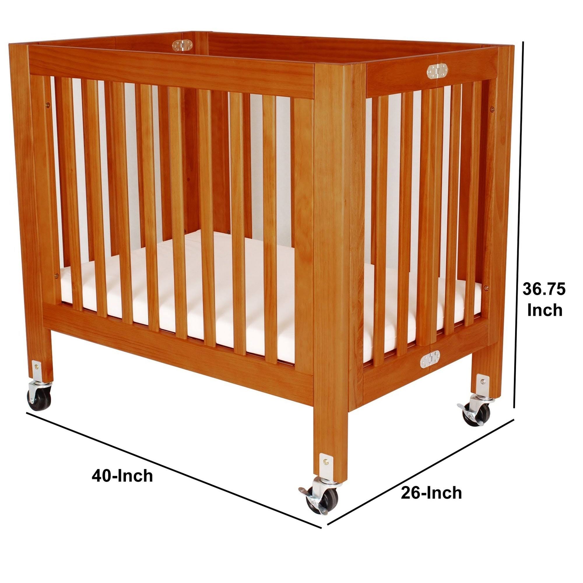 Brown Foldable Wood and Metal Crib with Casters W7302
