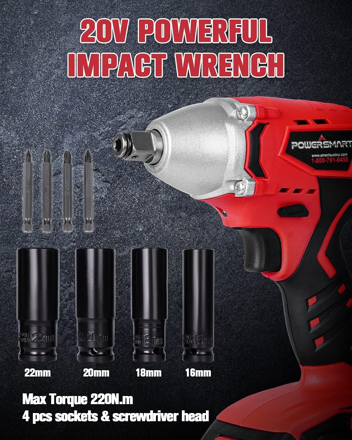 Cordless Impact Wrench 3-in-1, 20V Battery and Fast Charger, Pack of 2 T127