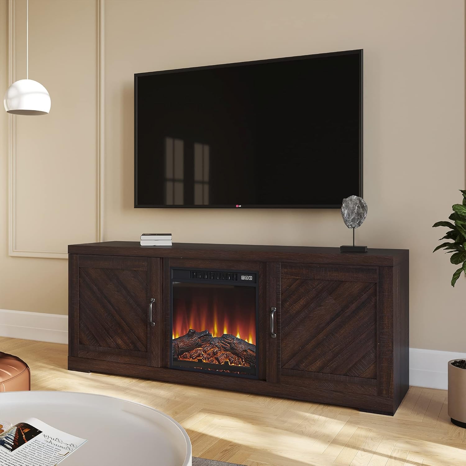 Gray Wash TV Stand with Two Shelves and Storage Cabinets D52188
