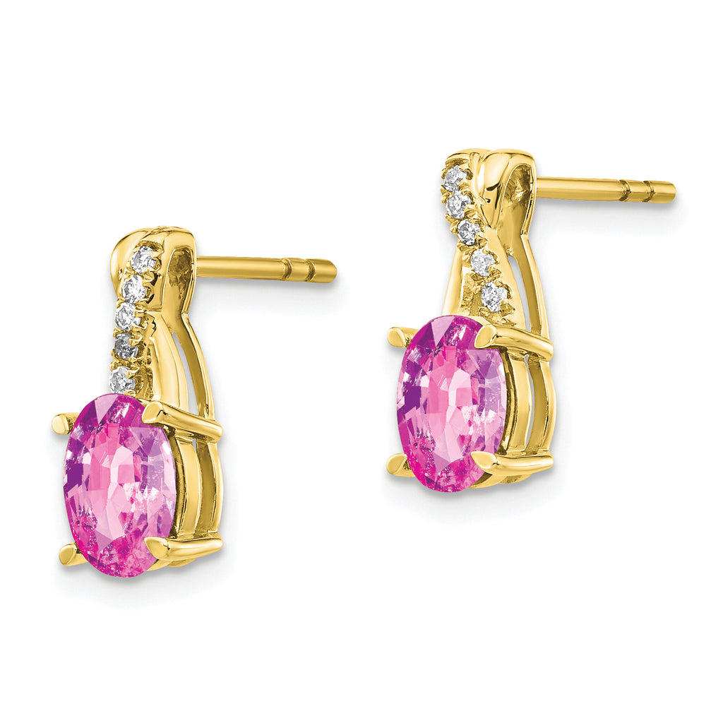 10K Yellow Gold Created Pink Sapphire and Diamond Earrings S9897