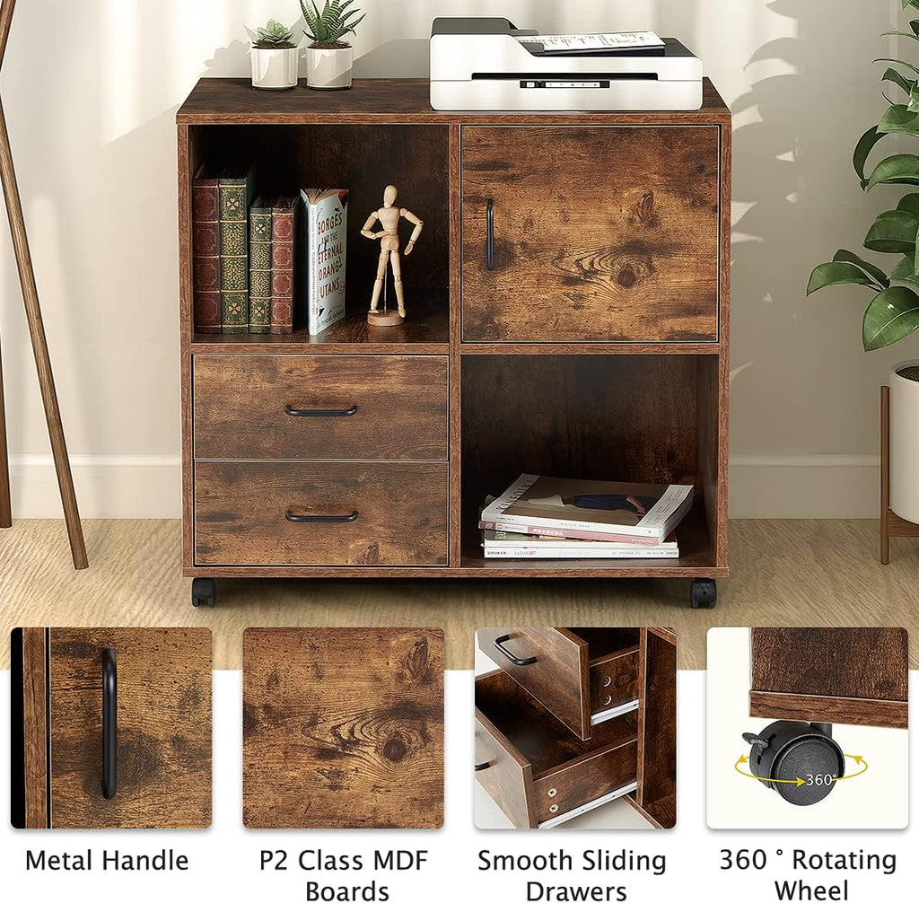 2 Drawers Mobile Wooden Lateral Filing Cabinet with Lockable Casters Y802