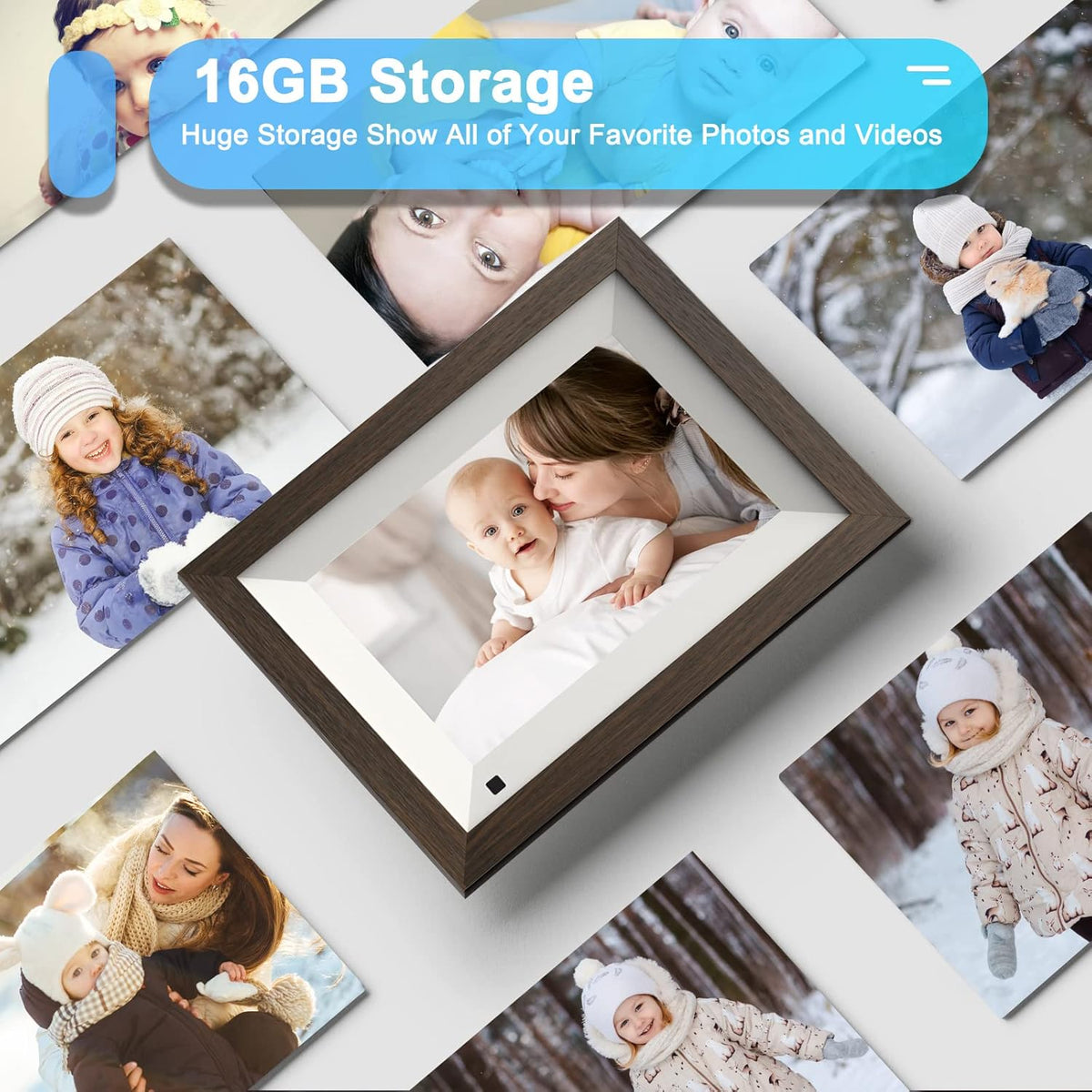8-inch WiFi Digital Picture Frame Wood 16GB Wall Mountable F945