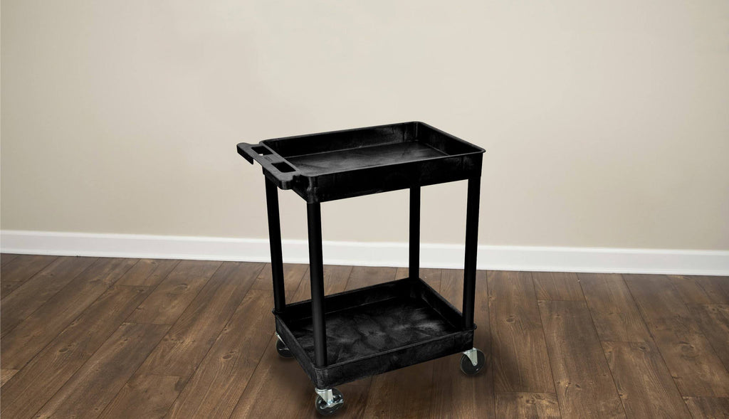 Black 2 Shelves Tub Utility Cart J2729