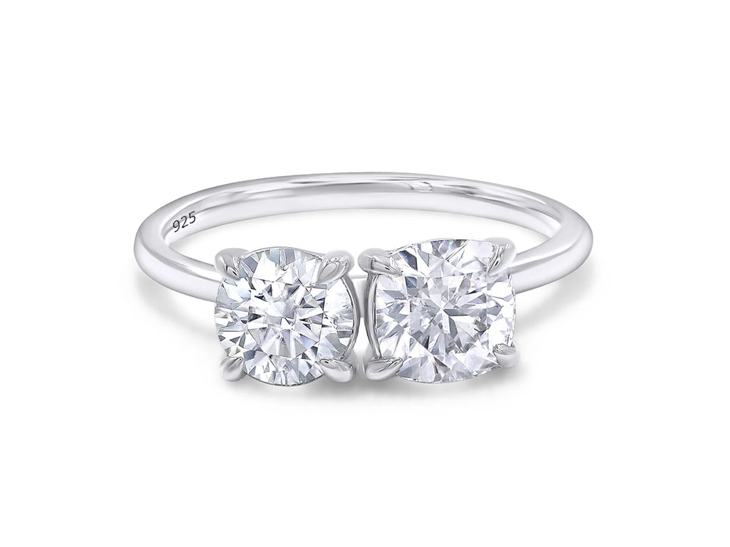 14K White Gold Over Sterling Silver Moissanite 2-Stone Engagement Ring J824