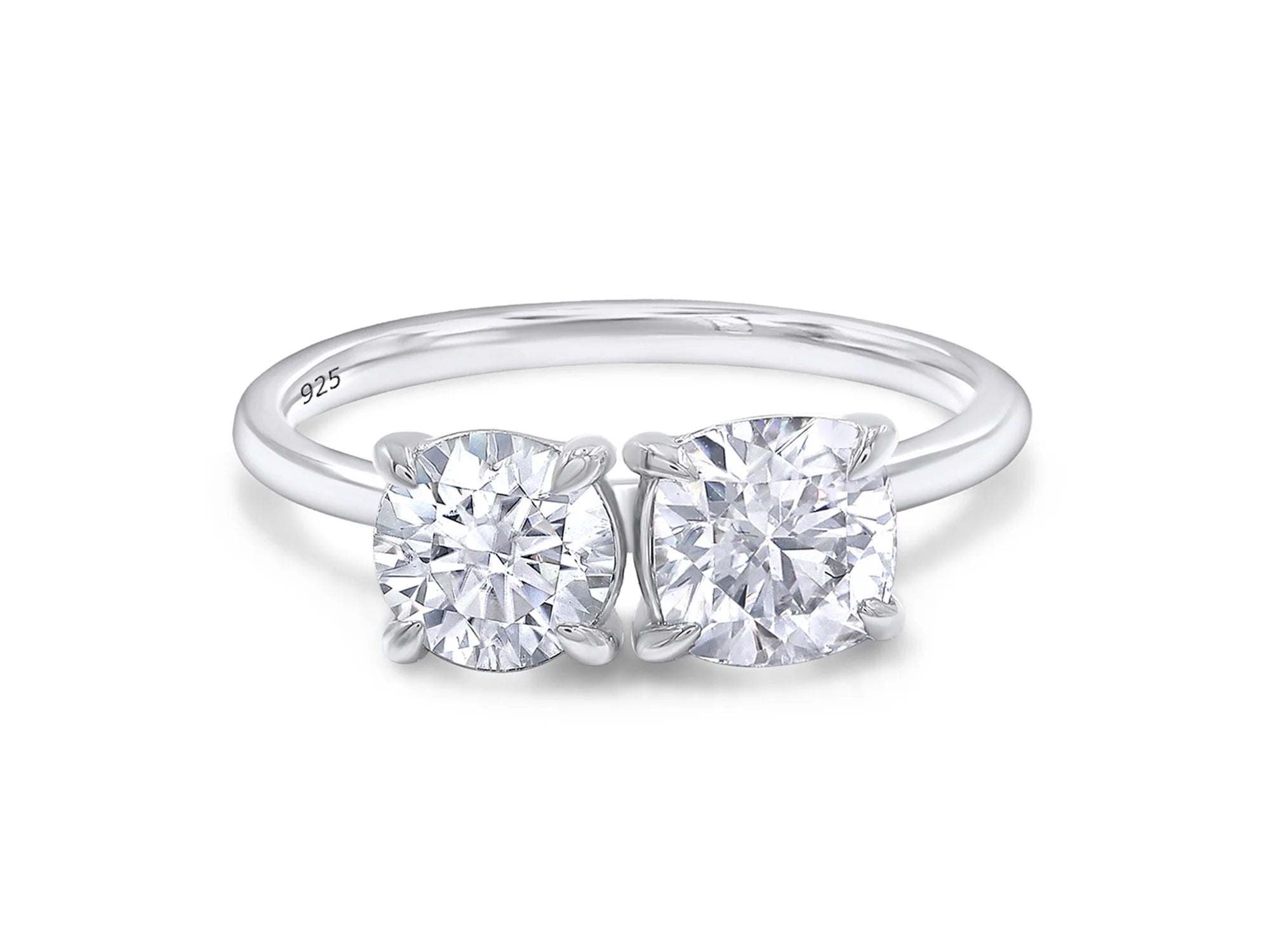 14K White Gold Over Sterling Silver Moissanite 2-Stone Engagement Ring J824