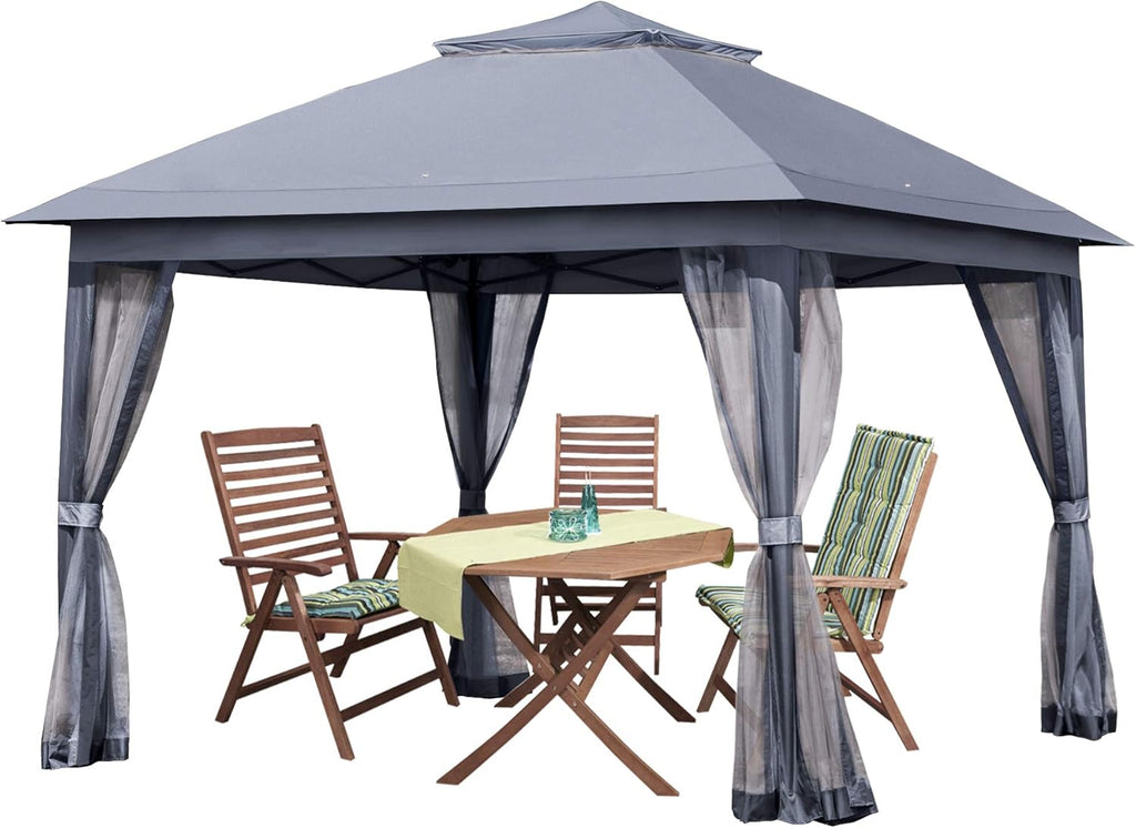 11x11 Grey Outdoor Pop up Gazebo with Mosquito Netting X892852