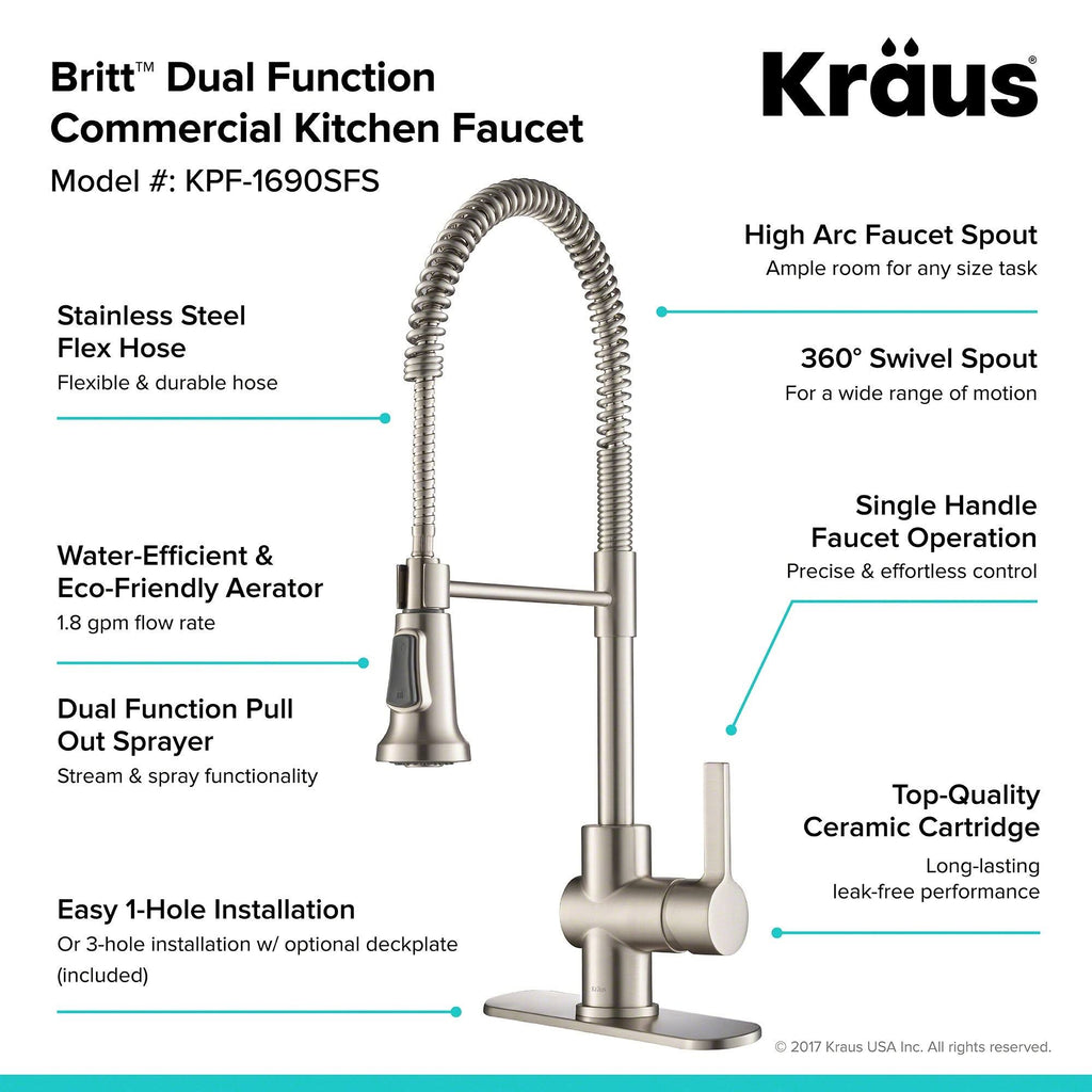 Brushed Gold & Matte Black Commercial Kitchen Faucet with Dual Function Sprayhead O220100