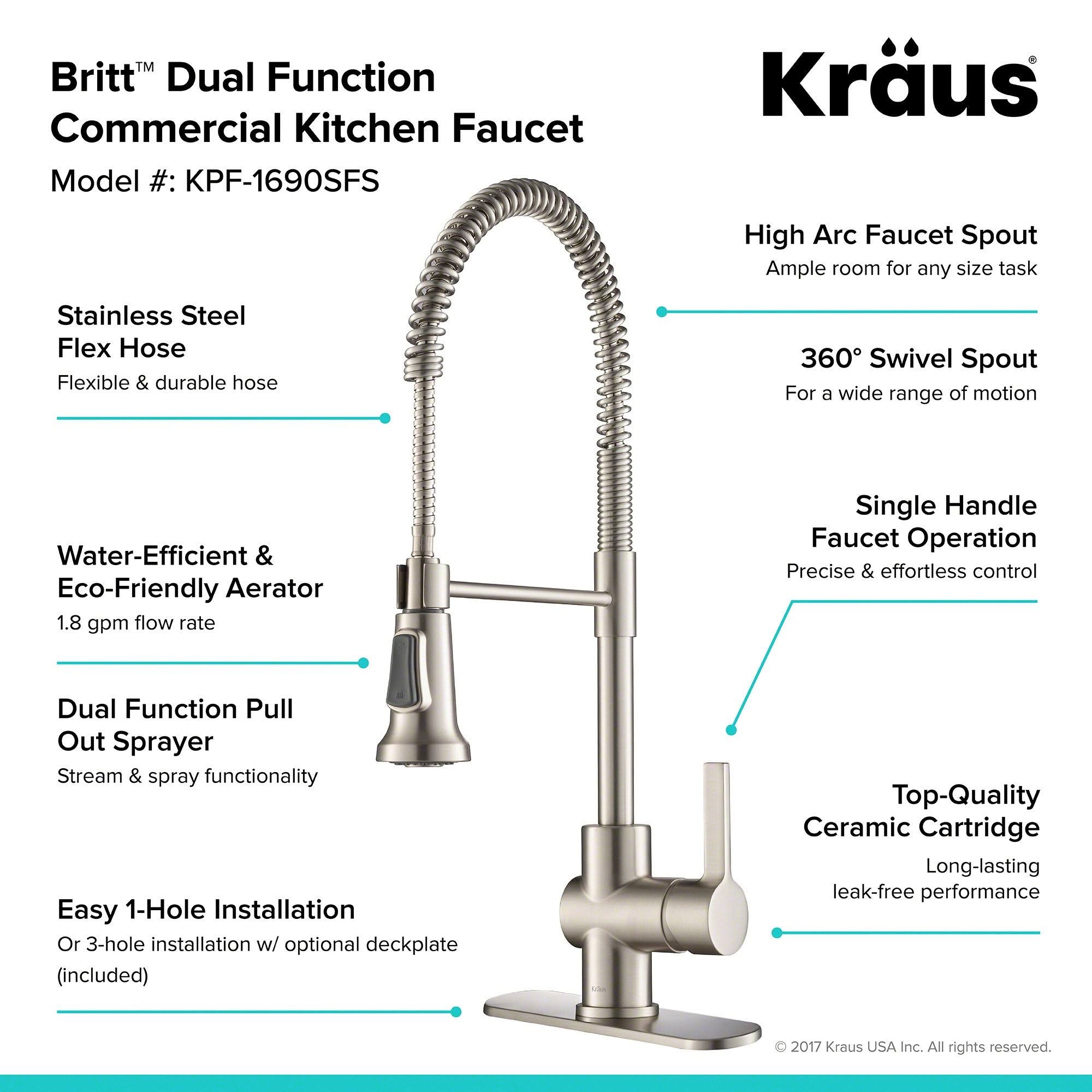 Brushed Gold & Matte Black Commercial Kitchen Faucet with Dual Function Sprayhead O220100