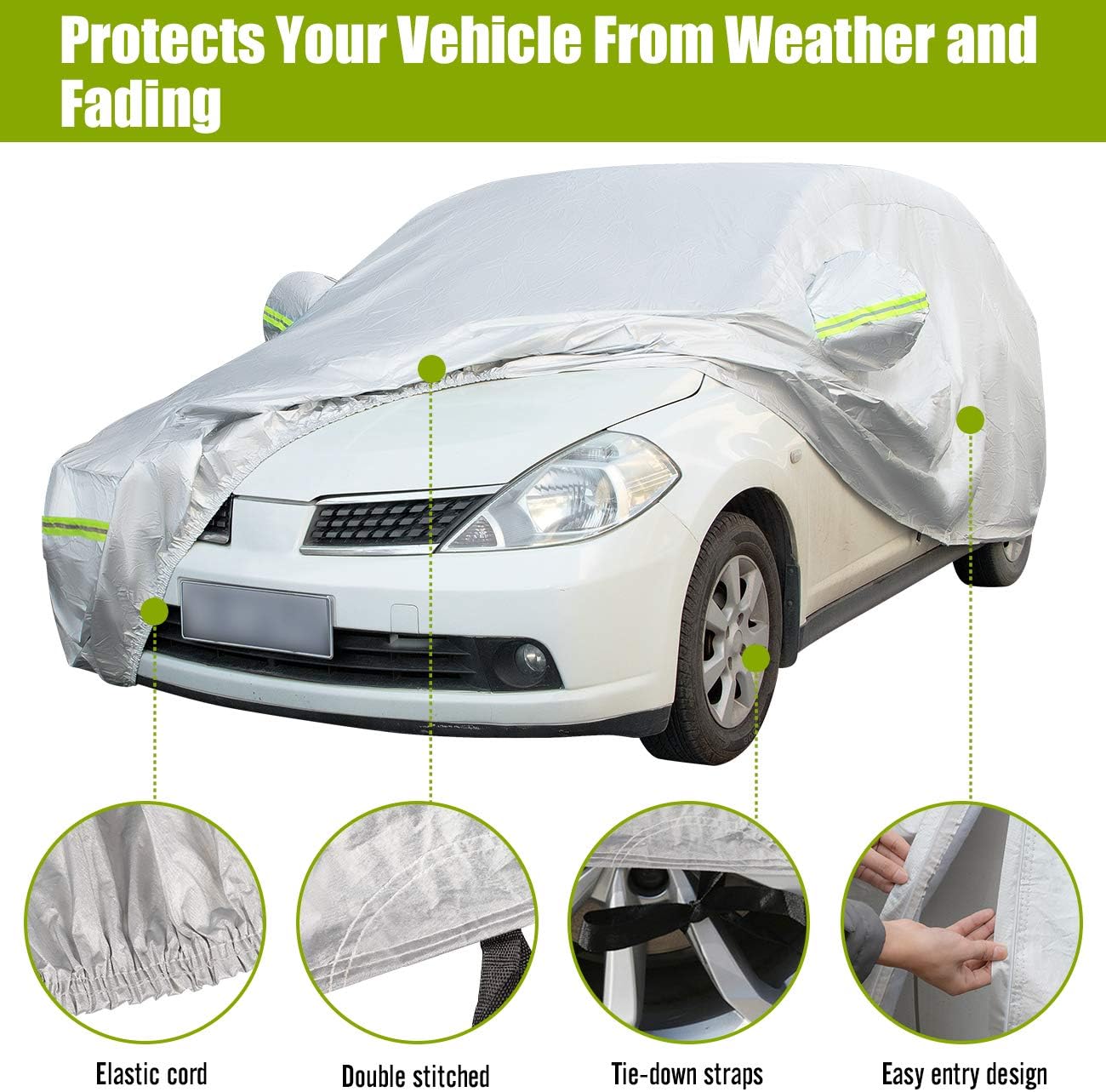 Hatchback Car Cover 5 Layers Universal Fit 146 to 157 inch Pack of 2 S4816